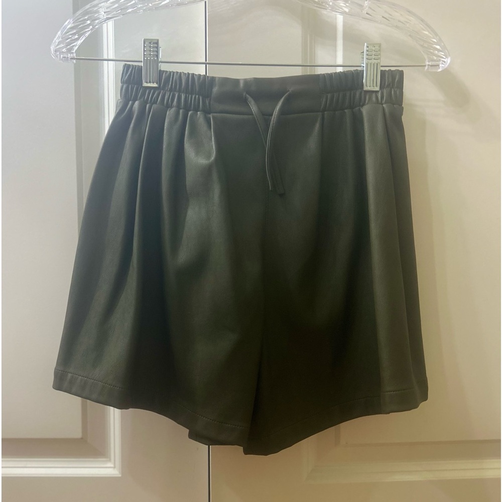 Zara dark green leather shorts